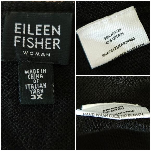 EILEEN FISHER Woman System button up black basic classic cardigan sweater Sz 3X - Picture 4 of 4